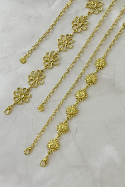monalisatoka Kadın Gold Çiçek Ve Güneş Detaylı Vücut & Bel & Elbise & Pantolon Zincir Kemeri 2 Adet