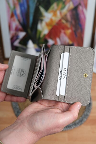 Norvi Leather Multi-Compartment Genuine Leather Card Holder Wallet Mink 1090