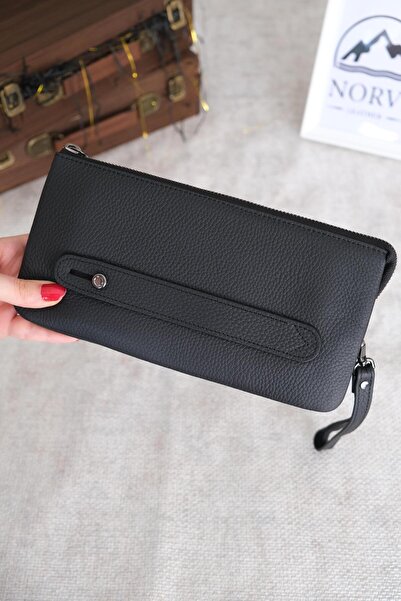 Norvi Leather حقيبة يد جلد طبيعي أسود 1070