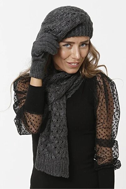EKstore Súprava rukavíc antracitová šatka s čiapkou - sada 3 kusov