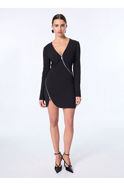 PİNKO Pinko V Yaka Düz Siyah Kısa Kadın Elbise 103904-A20A/Z99