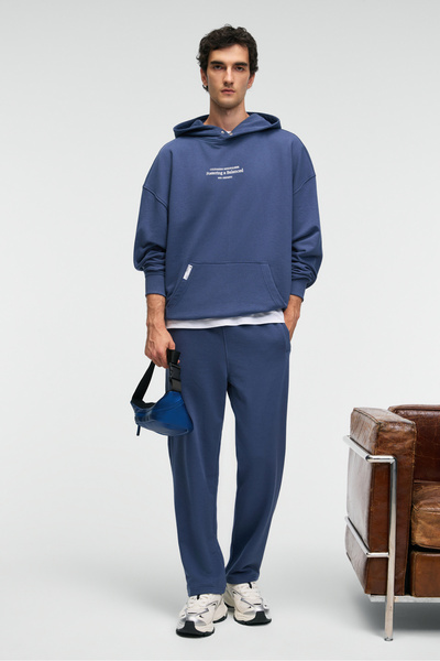 GRIMELANGE Clarence men's 100% cotton corded elastic waist back pocket decorated indigo sweatpants