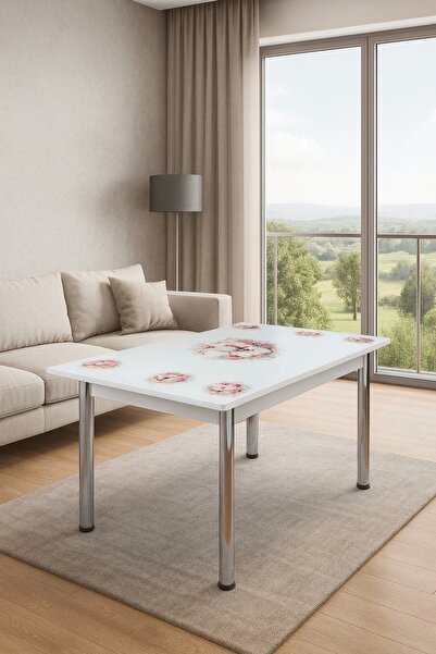 Evistro Yandan Açılır Büyüyen Cam Mutfak Masası Pembe Bahar Orkide 60x90cm