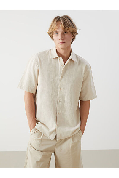 LC Waikiki Nevavm Comfortable Fit Short Sleeve Linen-Look Men's Shirt with Di...