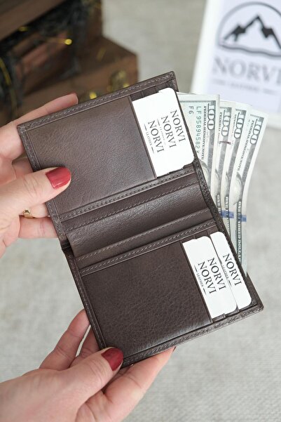 Norvi Leather Genuine Leather Wallet Card Holder Dark Gray 1122