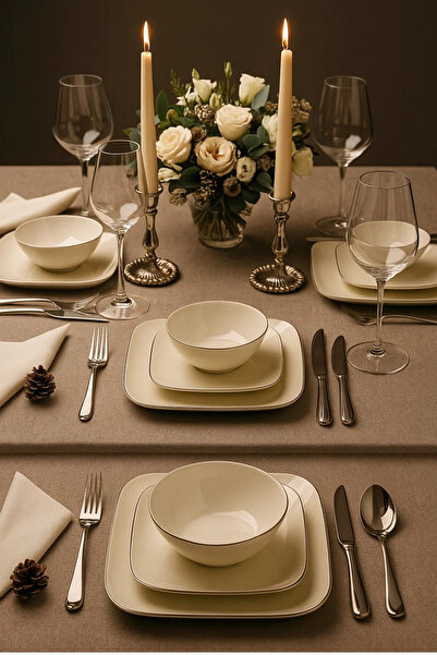 Kütahya Porselen BNMNS24Y2530 Bone Minas 24 Parça 6 Kişilik Yemek Takımı Platin