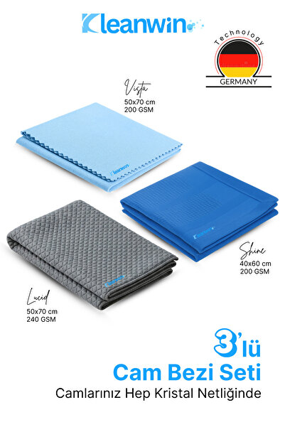 Kleanwin 3’lü Mikrofiber Cam Bezi Seti | Sihirli Cam Bezi + Araba Cam Bezi + ...