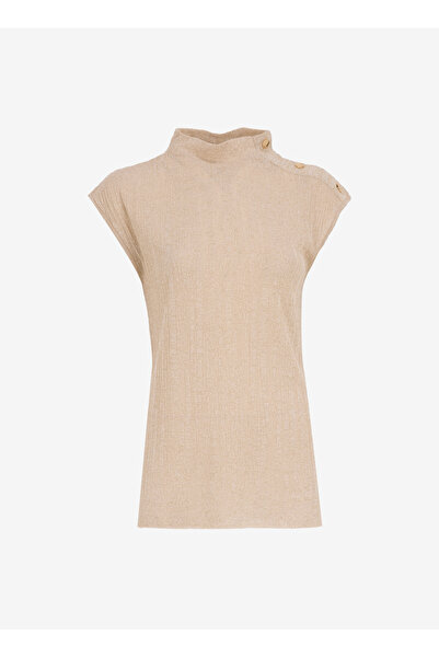 Fabrika Dik Yaka Düz Bej Kadın Bluz F5SL-BLZ0304
