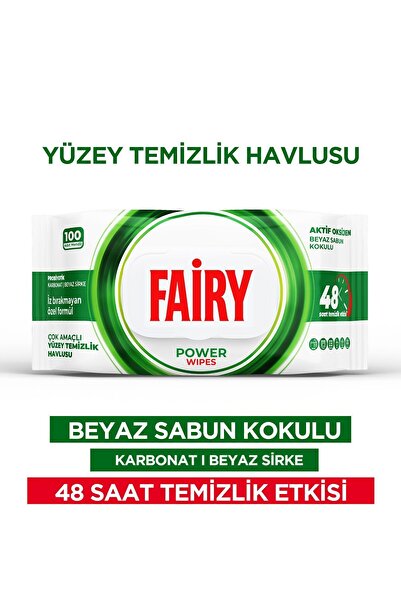 Fairy Power Wipes Yüzey Temizleme Mendili 100 Yaprak | Beyaz Sabun | Beyaz Si...