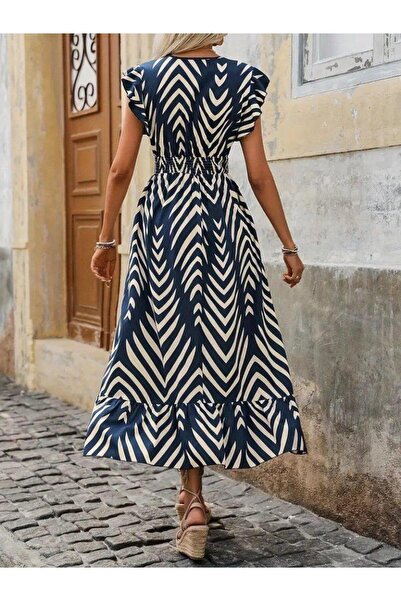 Asil Acar Home Γυναικείο κοντομάνικο φόρεμα με διπλό γιακά με βολάν μονόκλινο