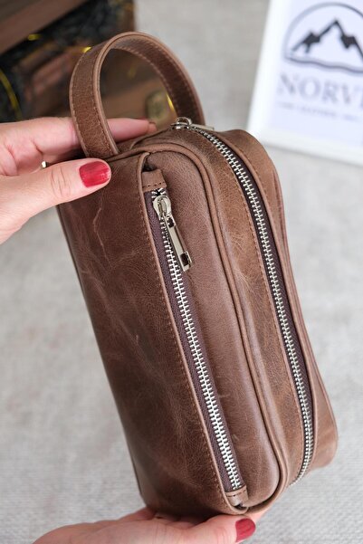 Norvi Leather حقيبة يد جلد طبيعي من فرو المنك 1154