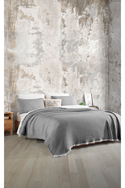 destinyhometex Anthracite 6 Layer Muslin Single Size 170X230 Quilt/1 Piece 50X70Cm Pillowcase 6 Layer Multi Muslin