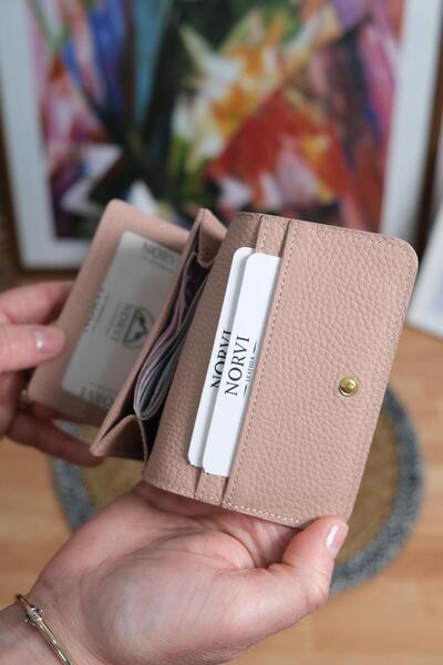 Norvi Leather Çok Bölmeli Hakiki Deri Kartlık Cüzdan Pudra 1090