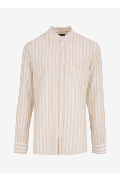 FABRIKA COMFORT Açık Bej Erkek Hakim Regular Fit Çizgili Gömlek FC5SM-GML 2516