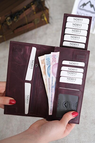 Norvi Leather محفظة جلدية أصلية مغناطيسية مع حجرة للهاتف لون برقوقي 1023