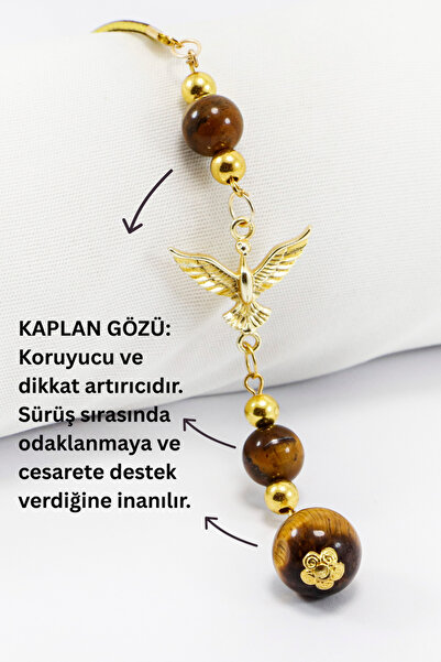biuti Doğal Taşlı Metal Uçan Kuş Araba Dikiz Ayna Süsü, Kaplan Gözü Taşlı Ara...