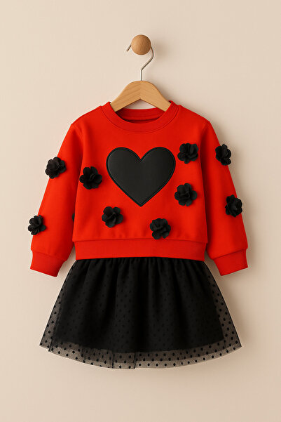 RAPAPA Girl's Top and Bottom Tulle Skirt Suit 2572 Red