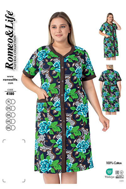 ROMEO LİFE Rochie de vară cu nasturi din bumbac pieptănat, mărime mare, pentru femei 4180