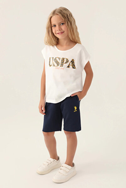 U.S. Polo Assn. Licensed Flower Written Cream Girl's Bermuda Set