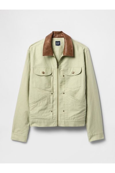 GAP Erkek Yeşil Keten Pamuk Trucker Ceket