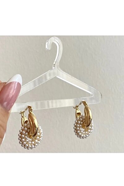 gaila design İnci Halka Charmlı Altın Kaplama Halka Küpe