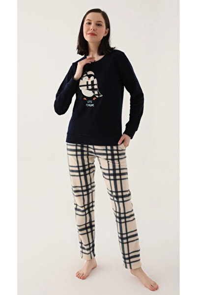 Arnetta Cute Penguins Lacivert Kadın Uzun Kol Pijama Takım