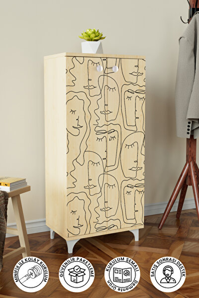 Hediyeler Kapında Minimal Faces 3 Raflı Çok Amaçlı Dolap Mutfak Salon Banyo O...