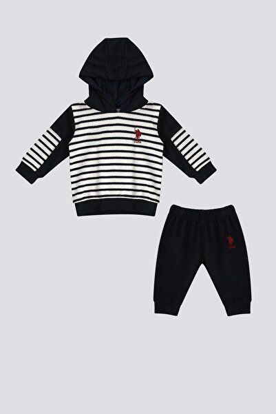 U.S. Polo Assn. قاعدة. طقم قطعتين للأطفال الرضع بتفاصيل مخططة باللون الأزرق ا...