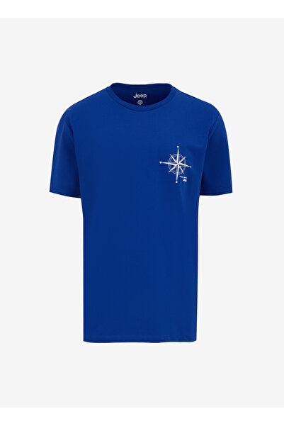 Jeep Bisiklet Yaka Baskılı Saks Erkek T-Shirt J5SM-TST7366