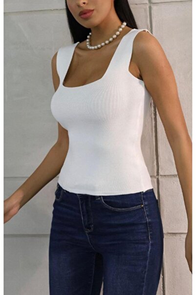 URUMDAY Square Neck Basic Knitwear Tank Top Blouse