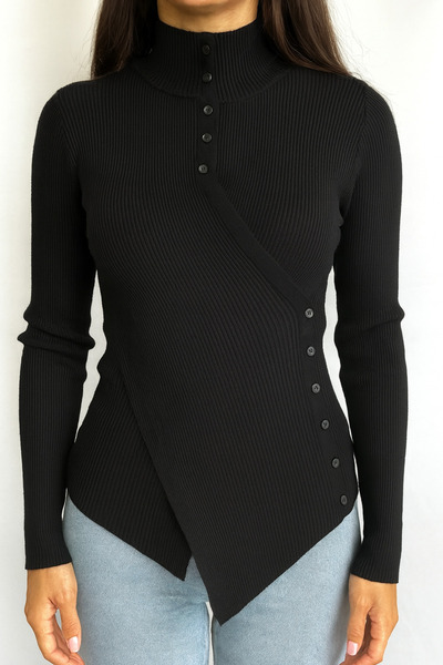 Store SİYAH ASİMETRİK DÜĞME DETAYLI YUMUŞAK TRİKO