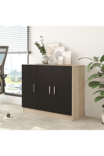 Yurupa Bega E Ofis Kapaklı Dolap 3 Renk Meşe Siyah BEG5-OB