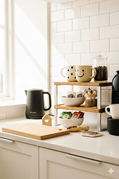 Myend 2 дерев'яні полички для шафи, металева підставка для чашок, органайзер для стільниці