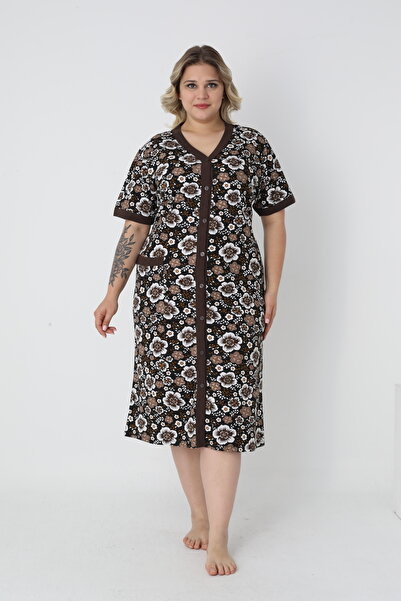 ROMEO LİFE Γυναικείο καλοκαιρινό φόρεμα με κουμπιά από βαμβακερό χτενισμένο ύφασμα- Καφέ-Κρεμ 4180