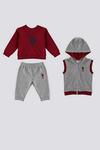 U.S. Polo Assn. U.S. Polo Assn Claret Red Top Vest Baby 3-Piece Set