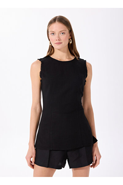 Fabrika Bisiklet Yaka Düz Siyah Kadın Bluz F5SL-BLZ0050