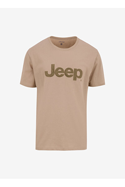 Jeep Bisiklet Yaka Baskılı Bej Erkek T-Shirt C4SM-TST4511
