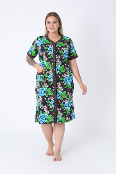 ROMEO LİFE Γυναικείο καλοκαιρινό φόρεμα με κουμπιά από βαμβακερό χτενισμένο ύφασμα - Navy-Green 4180