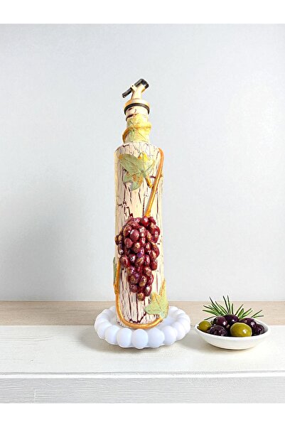 Mes Reves 500 ml Clay Embossing Application Mediterranean - Aegean Touch Handmade Olive Oil & Grape Vinegar Bottle, Oil Pot