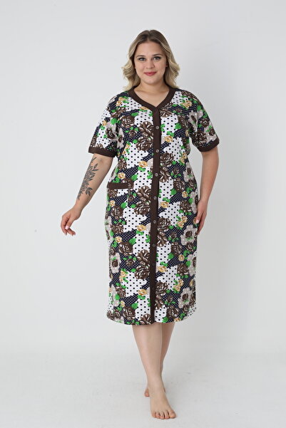 ROMEO LİFE Γυναικείο καλοκαιρινό φόρεμα με κουμπιά από βαμβακερό χτενισμένο ύφασμα - Εκρού-Πράσινο 4180