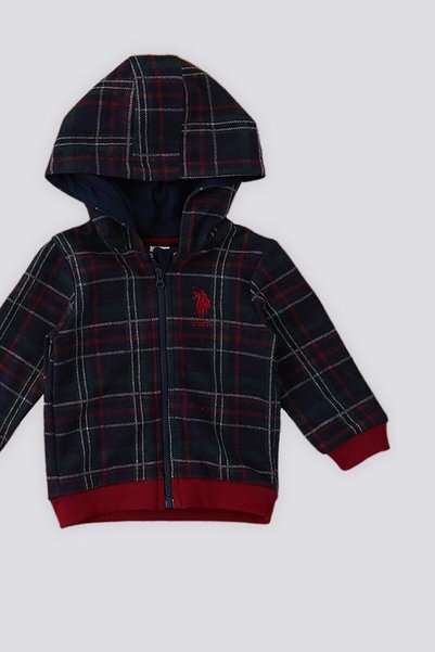 U.S. Polo Assn. U.S. Polo Assn Navy Blue Zippered Plaid Top Detail Baby 3 Piece Set