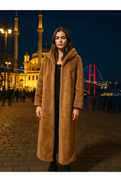 fiore fashion Πολύχρωμο παλτό από γούνα με επένδυση σε ταμπά χρώμα