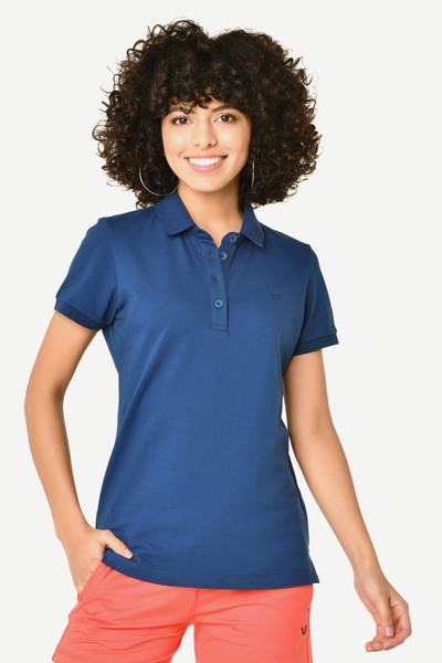 bilcee Γυναικείο μπλουζάκι με μπλε κουμπιά πόλο κοντομάνικο βαμβακερό μπλουζάκι 8719