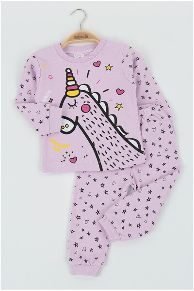 BEBENAZ unıcorn desenli çizgili pamuklu kız bebek pijama takımı