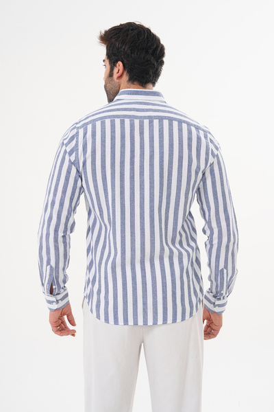 Catto Peak Ανδρικό κεντημένο ριγέ βαμβακερό πουκάμισο Regularfit