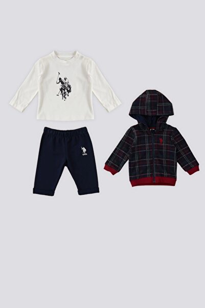 U.S. Polo Assn. U.S. Polo Assn Navy Blue Zippered Plaid Top Detail Baby 3 Pie...