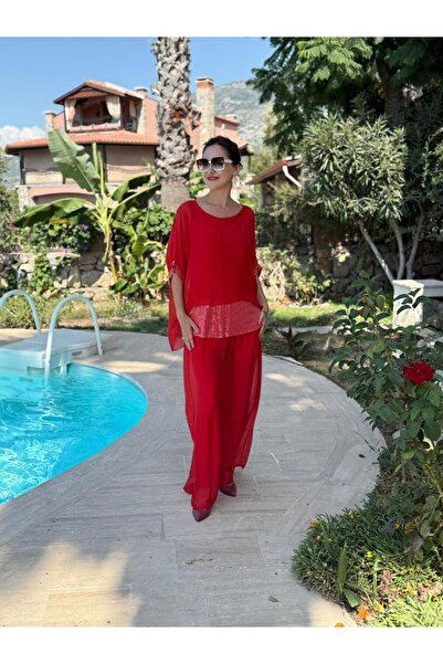 Punta Otantik Nc6641 Italian Pulpayet Silk Suit Red