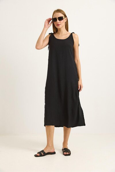 Raneel Kazançlı Alışveriş Backless Off-Shoulder Midi Dress Black