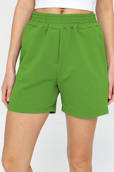 bilcee High Waist Pocket Cotton Mini Shorts - Quicktime Grassy 7006