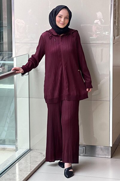 Ghisa Hooded Zippered Accordion Cap Pants Set